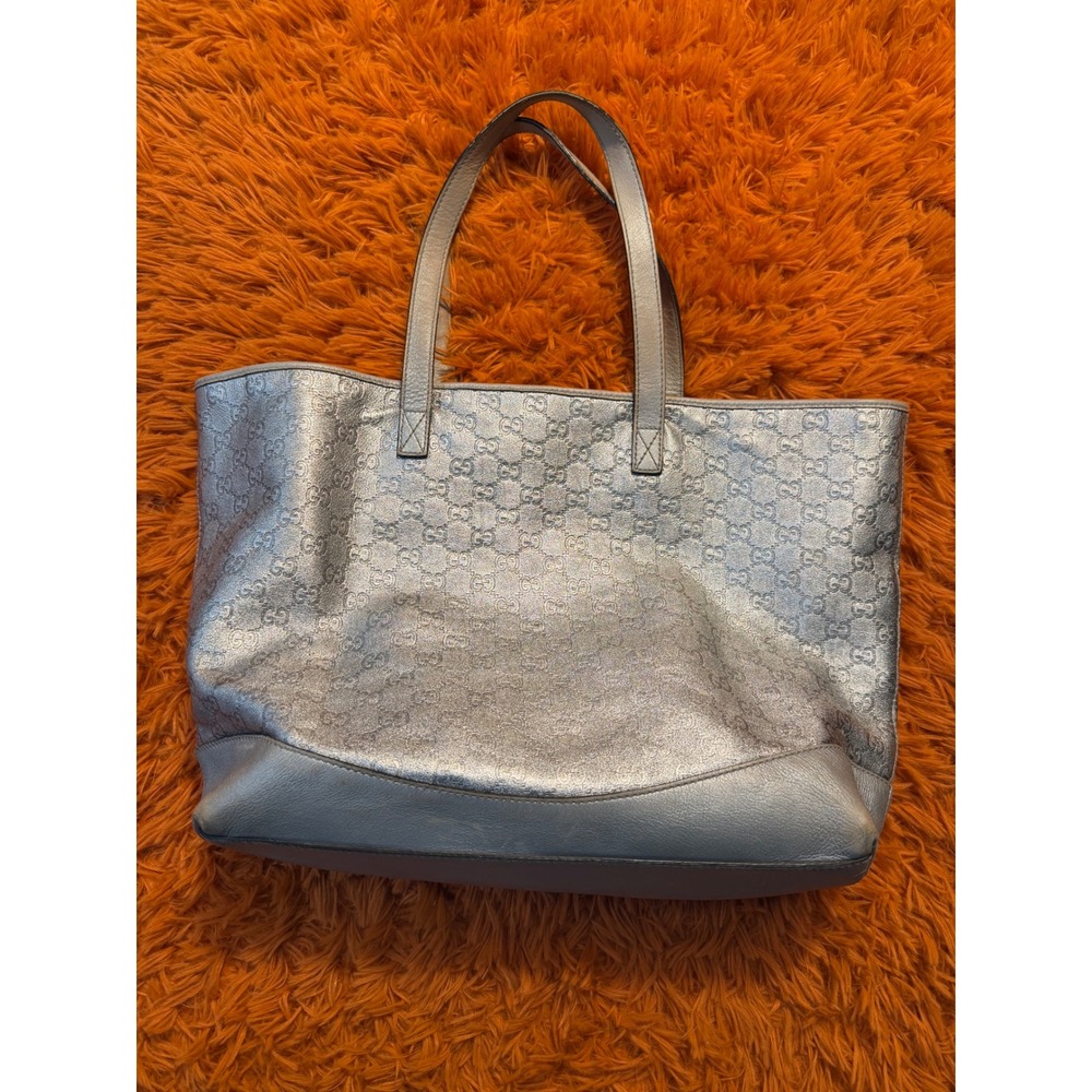 Gucci Joy Tote Metallic Silver Guccissima GG Monogram Leather Shoulder Bag